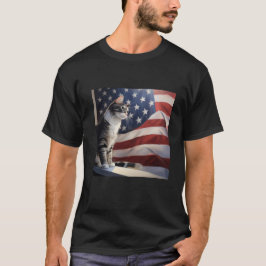 アメリカ国旗の前のエーゲ猫 Tシャツ