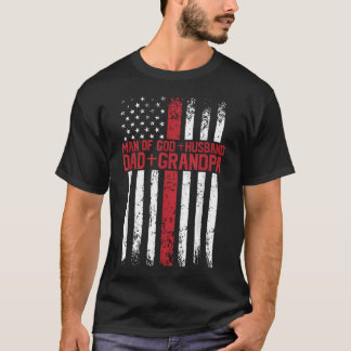 アメリカ国旗の十字架 キリスト教徒 夫 父 Tシャツ