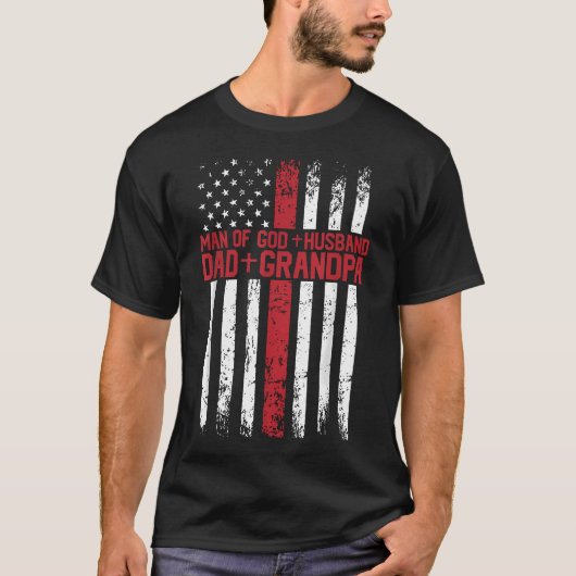 アメリカ国旗の十字架 キリスト教徒 夫 父 Tシャツ (正面)