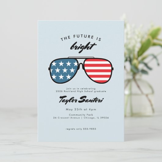 アメリカ国旗の卒業パーティーのサングラス未来 招待状 (スタンド正面)