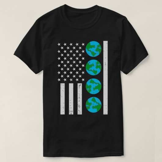 アメリカ国旗の地球の日ヴィンテージ愛国者W Tシャツ (デザイン正面)