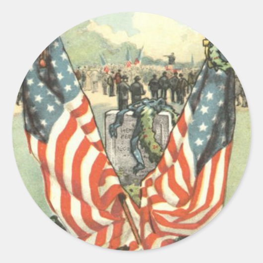 アメリカ国旗の墓石 南北戦争のパレード ラウンドシール (正面)