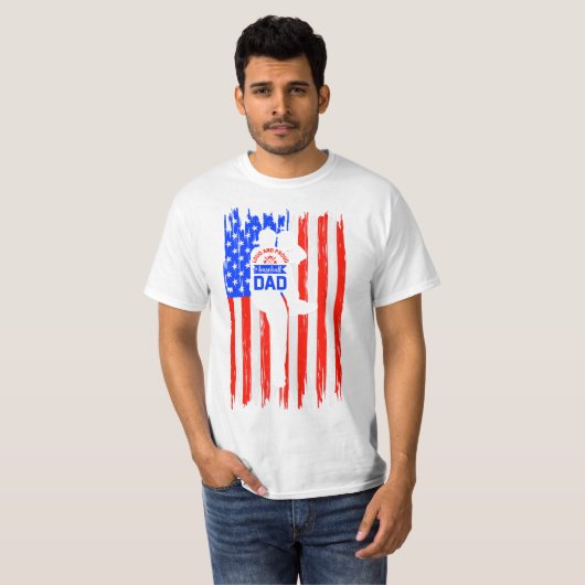 アメリカ国旗の大きい誇りを持ったと野球パパ Tシャツ (正面フル)