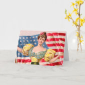 アメリカ国旗の女性の自由の独立 カード (黄色い花)