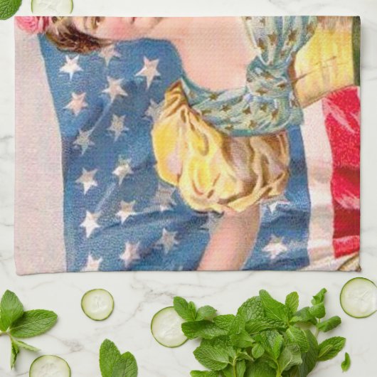 アメリカ国旗の女性の自由の独立 キッチンタオル (折り畳み)