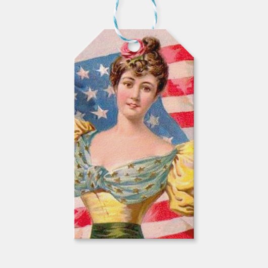 アメリカ国旗の女性の自由の独立 ギフトタグ (正面)