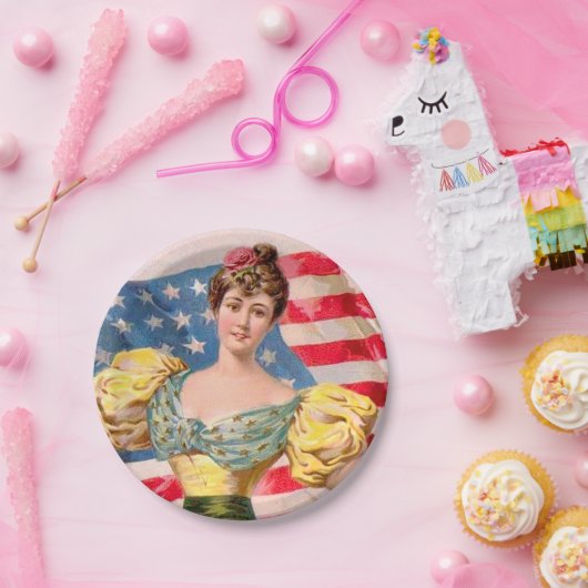 アメリカ国旗の女性の自由の独立 ペーパープレート (パーティー)