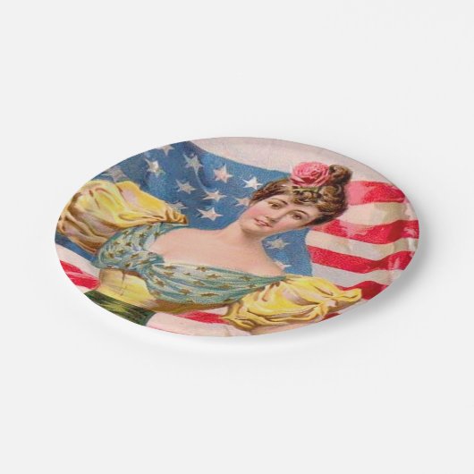 アメリカ国旗の女性の自由の独立 ペーパープレート (アングル)