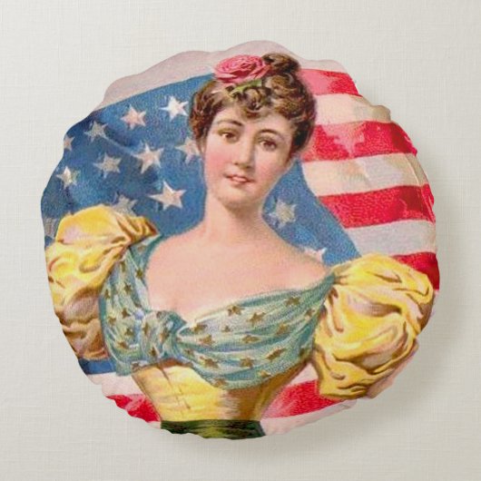 アメリカ国旗の女性の自由の独立 ラウンドクッション (裏面)