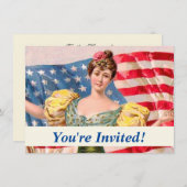 アメリカ国旗の女性の自由の独立 招待状 (正面/裏面)