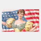 アメリカ国旗の女性の自由の独立 長方形シール (正面)