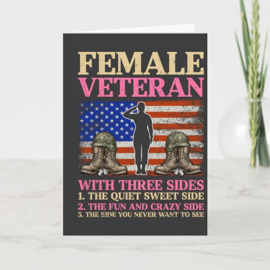 アメリカ国旗の女性退役軍人 おもしろTシャツ カード (正面)