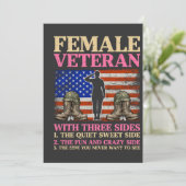 アメリカ国旗の女性退役軍人 おもしろTシャツ サンキューカード (スタンド正面)