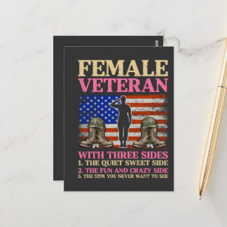 アメリカ国旗の女性退役軍人 おもしろTシャツ ポストカード