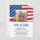 アメリカ国旗の家族の写真7月4日のパーティー 招待状 (正面)