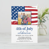 アメリカ国旗の家族の写真7月4日のパーティー 招待状 (スタンド正面)