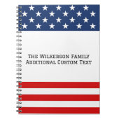 アメリカ国旗の家族名のカスタム文字 ノートブック (正面)