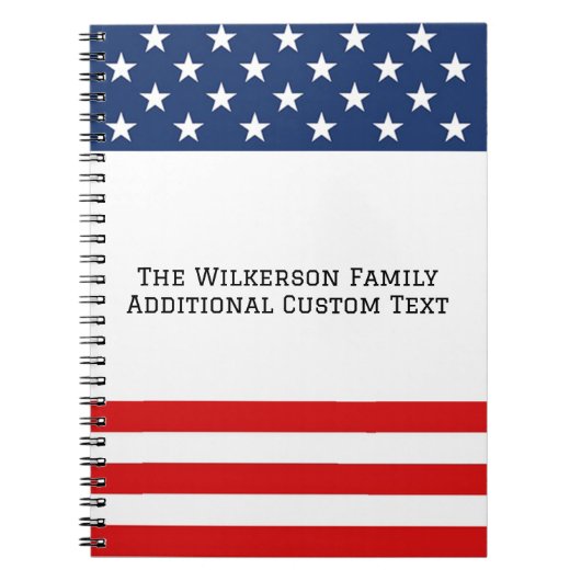 アメリカ国旗の家族名のカスタム文字 ノートブック (正面)