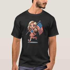 アメリカ国旗の少女 Tシャツ