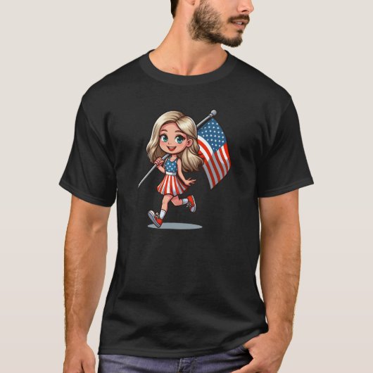 アメリカ国旗の少女 Tシャツ (正面)