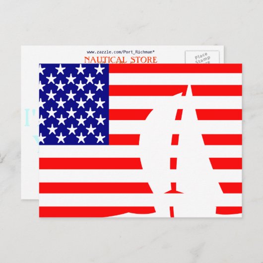 アメリカ国旗の帆船航海の ポストカード (正面/裏面)