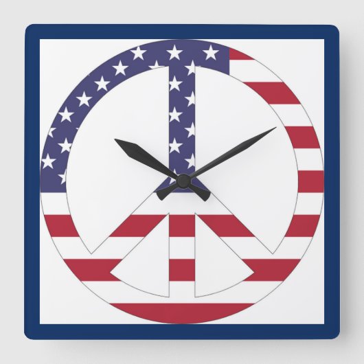 アメリカ国旗の平和の標識 スクエア壁時計 (正面)