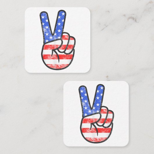 アメリカ国旗の平和サイン手TシャツJu4番 スクエア名刺 (正面/裏面)