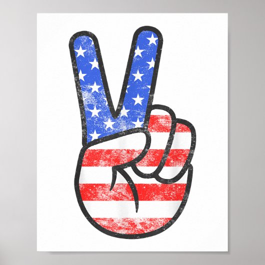 アメリカ国旗の平和サイン手TシャツJu4番 ポスター (正面)