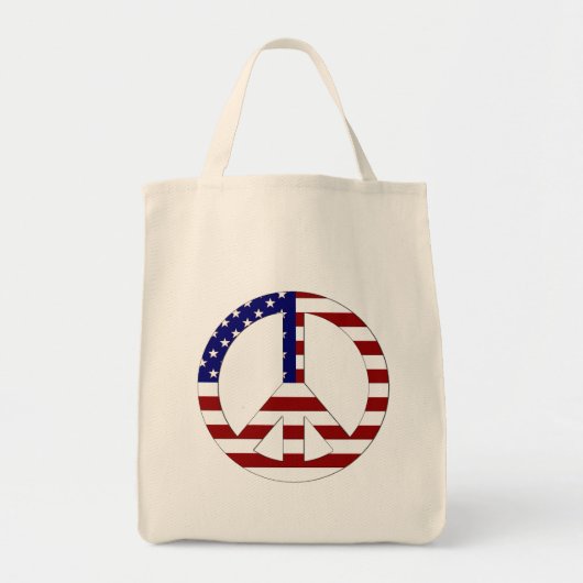 アメリカ国旗の平和サイン トートバッグ (正面)