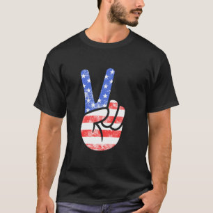 アメリカ国旗の平和サイン・ハンド7月4日 Tシャツ