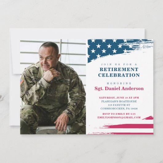 アメリカ国旗の引退パーティの招待状 招待状 (正面)