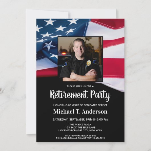 アメリカ国旗の引退愛国的な写真警察 招待状 (正面)