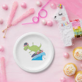 アメリカ国旗の恐竜サーフィン ペーパープレート (パーティー)