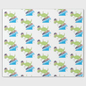 アメリカ国旗の恐竜サーフィン ラッピングペーパー (フラット)