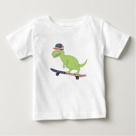 アメリカ国旗の恐竜スケートボード ベビーTシャツ