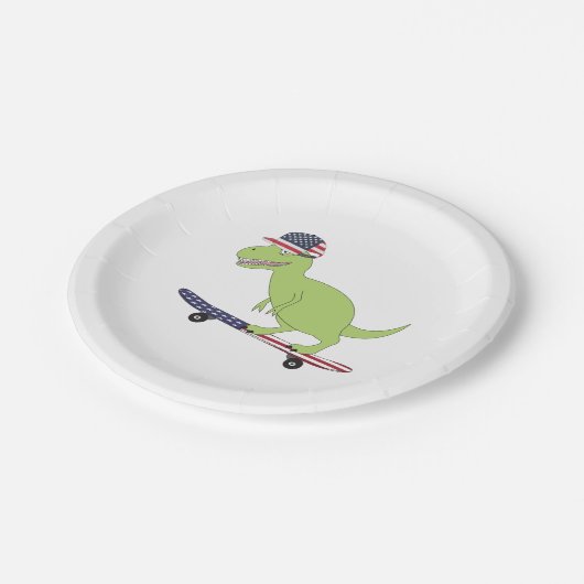 アメリカ国旗の恐竜スケートボード ペーパープレート (アングル)