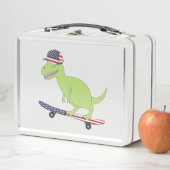 アメリカ国旗の恐竜スケートボード メタルランチボックス (インサイチュ)