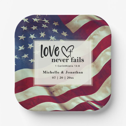 アメリカ国旗の愛は聖書の聖句を結婚必ず破る ペーパープレート (正面)