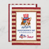 アメリカ国旗の愛国心のコルギ7月4日パーティー インビテーションポストカード (正面/裏面)