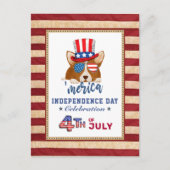 アメリカ国旗の愛国心のコルギ7月4日パーティー インビテーションポストカード (正面)