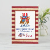 アメリカ国旗の愛国心のコルギ7月4日パーティー 招待状 (スタンド正面)