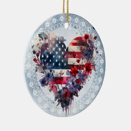 アメリカ国旗の愛国心の強い7月4日の独立記念日 セラミックオーナメント (右)