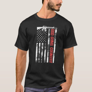 アメリカ国旗の愛国心を持つ神の銃国 Tシャツ