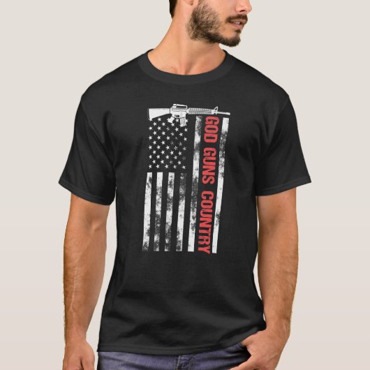 アメリカ国旗の愛国心を持つ神の銃国 Tシャツ (正面)