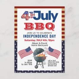 アメリカ国旗の愛国心4日7月BBQパーティー インビテーションポストカード