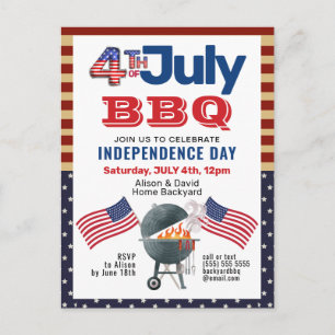 アメリカ国旗の愛国心4日7月BBQパーティー インビテーションポストカード