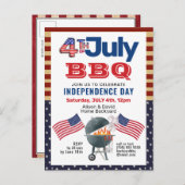 アメリカ国旗の愛国心4日7月BBQパーティー インビテーションポストカード (正面/裏面)