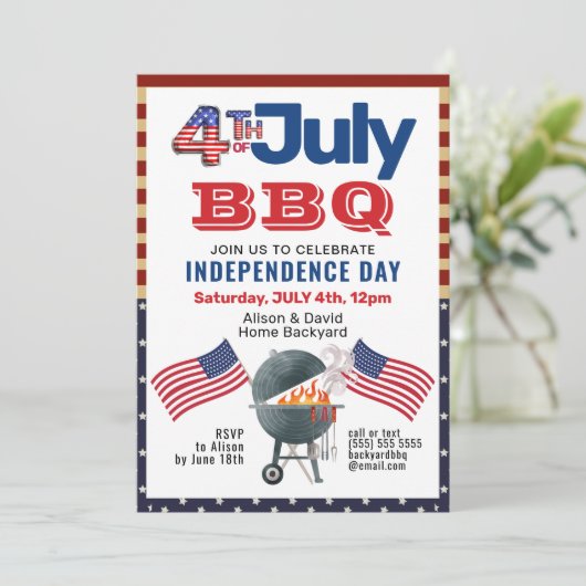 アメリカ国旗の愛国心4日7月BBQパーティー 招待状 (スタンド正面)