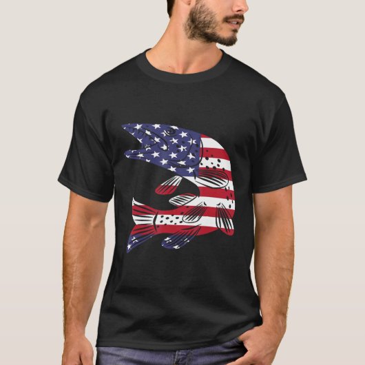 アメリカ国旗の愛国漁師パイクアンムスキーF Tシャツ (正面)