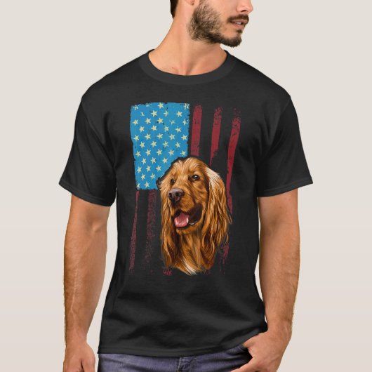 アメリカ国旗の愛国犬コッカースパニエル犬 Tシャツ (正面)